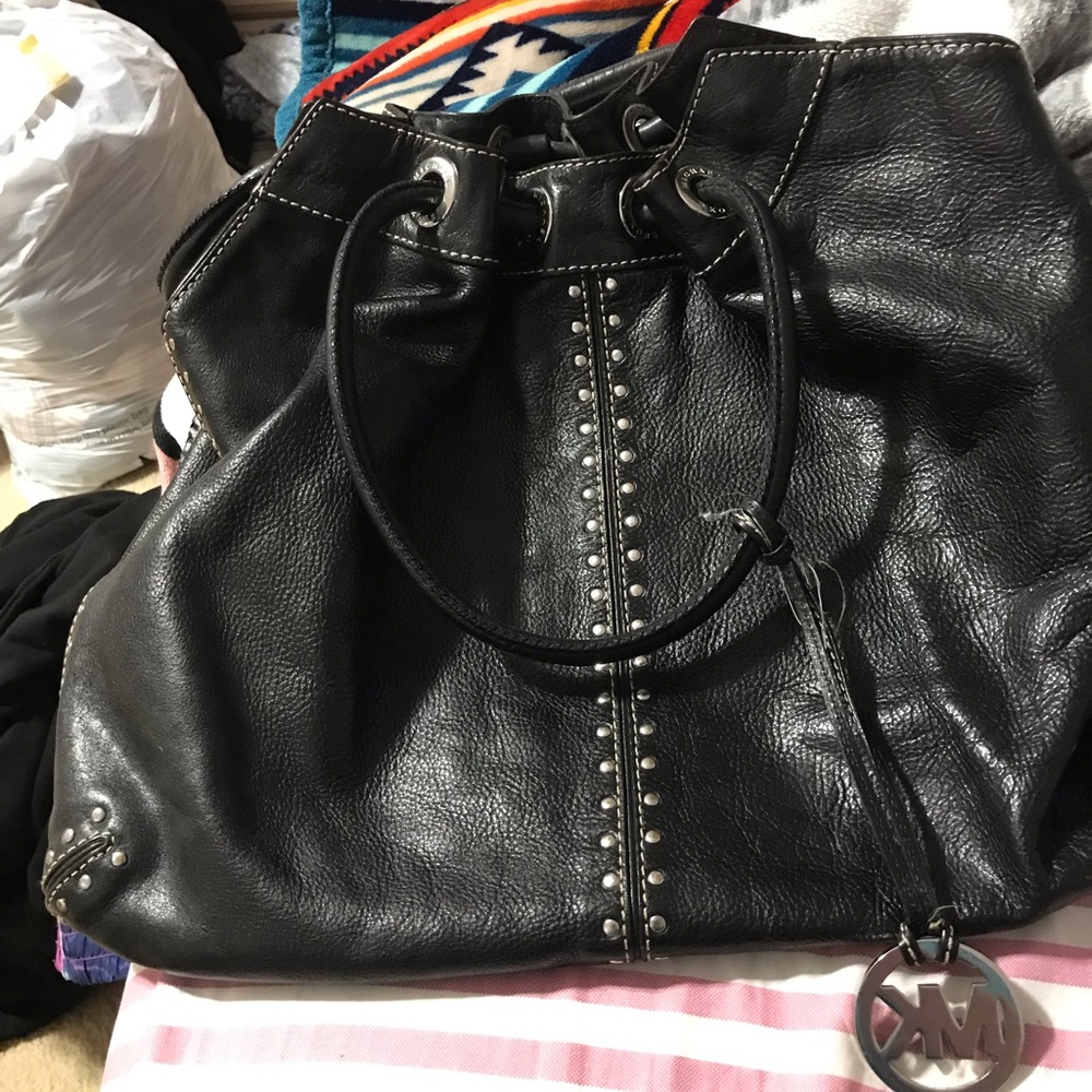 Michael Kors Black Leather Studded Shoulder Bag